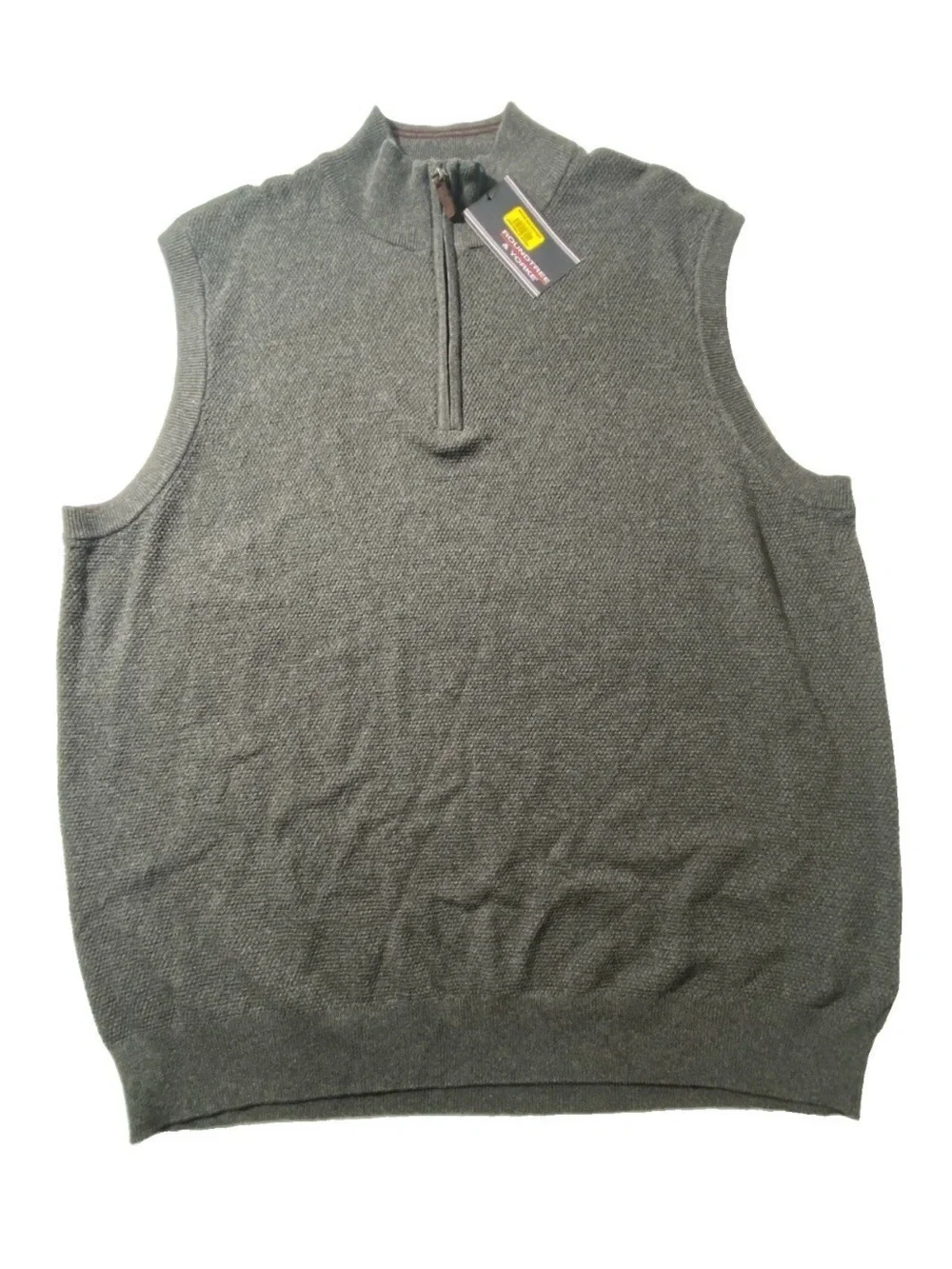 NEW Tall Mens 2XT Roundtree & Yorke Sweater Vest 1/4 Zip Cotton Bld Charcoal $60